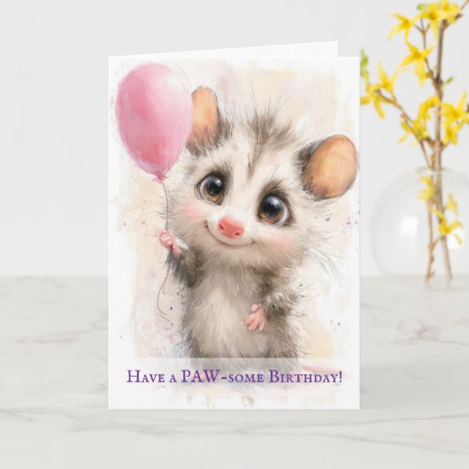 Opossum Birthday Card Kaart (Gele Bloem)