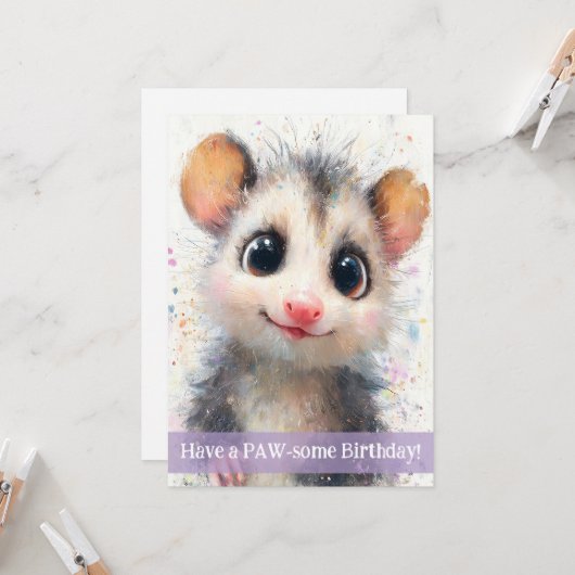 Opossum Birthday Card Kaart (Voorkant / Achterkant in situ)