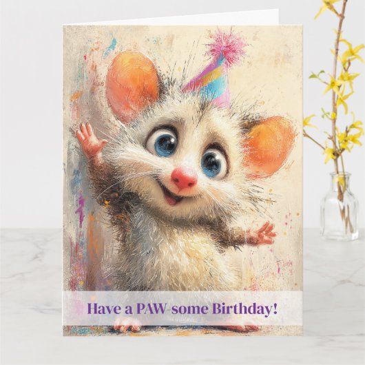 Opossum Birthday Card Kaart (Gele Bloem)