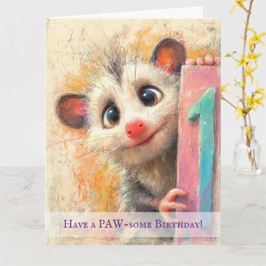 Opossum Birthday Card Kaart (Gele Bloem)