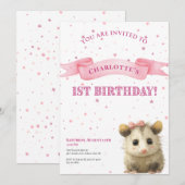 Opossum Birthday Invitation • 1st Birthday Save The Date (Voorkant / Achterkant)