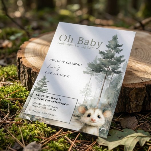 Opossum Birthday Invitation • Cute Woodland Party Save The Date