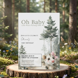 Opossum Birthday Invitation • Cute Woodland Party Save The Date