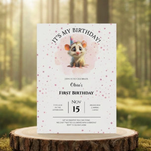 Opossum Birthday Invitation • Cute Woodland Party Save The Date