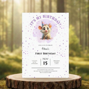Opossum Birthday Invitation • Cute Woodland Party Save The Date