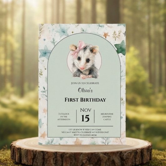 Opossum Birthday Invitation • Cute Woodland Party Save The Date