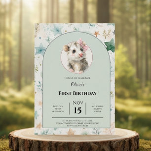 Opossum Birthday Invitation • Cute Woodland Party Save The Date