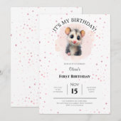 Opossum Birthday Invitation • Cute Woodland Party Save The Date (Voorkant / Achterkant)