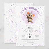 Opossum Birthday Invitation • Cute Woodland Party Save The Date (Voorkant / Achterkant)