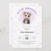 Opossum Birthday Invitation • Cute Woodland Party Save The Date (Voorkant / Achterkant)