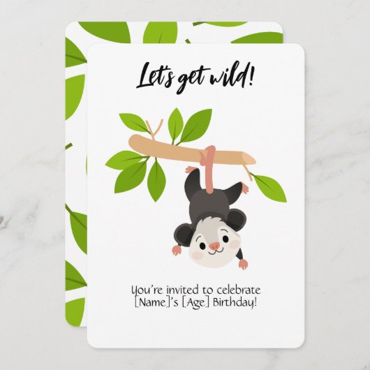 Opossum Birthday Invitation Kaart (Voorkant / Achterkant)