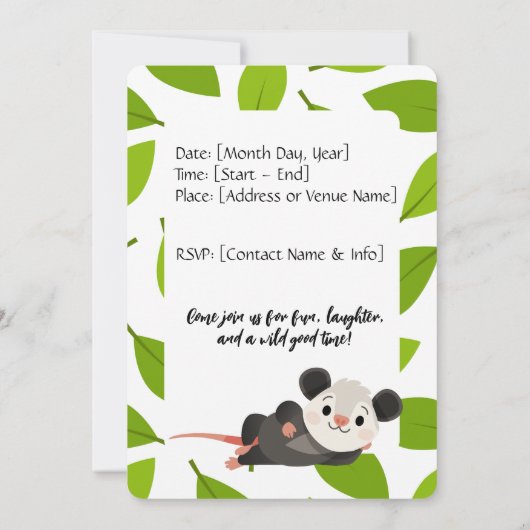 Opossum Birthday Invitation Kaart (Achterkant)