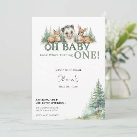 Opossum Birthday Invitation • Woodland Theme Save The Date (Staand voorkant)