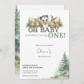 Opossum Birthday Invitation • Woodland Theme Save The Date (Voorkant / Achterkant)