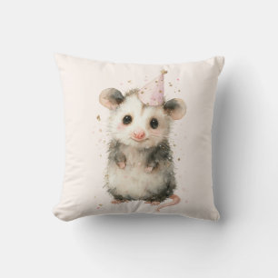 Opossum Birthday Pillow • Woodland Animal Decor Kussen