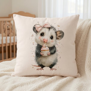 Opossum Birthday Pillow • Woodland Animal Decor Kussen