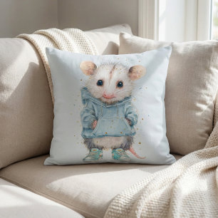 Opossum Birthday Pillow • Woodland Animal Decor Kussen