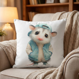 Opossum Birthday Pillow • Woodland Animal Decor Kussen