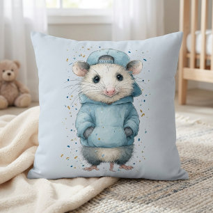 Opossum Birthday Pillow • Woodland Animal Decor Kussen