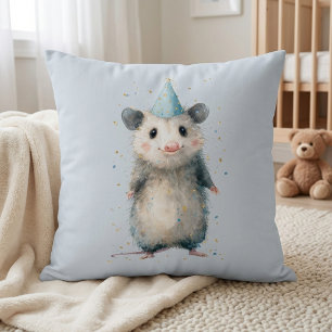 Opossum Birthday Pillow • Woodland Animal Decor Kussen