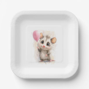 Opossum Birthday Plate • Cute Woodland Party Papie Papieren Bordje