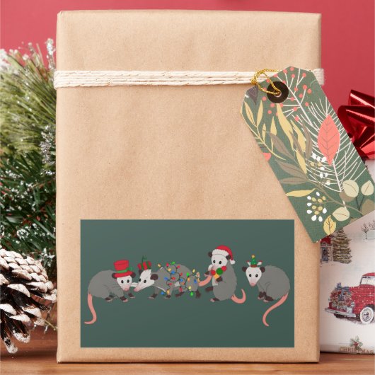 Opossum Christmas Cute Wild Animals Funny Xmas Rechthoekige Sticker (Feestdagen)
