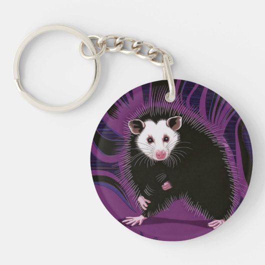 Opossum Design Acryl Sleutelhanger Ronde Paarse Zw (Voorkant)