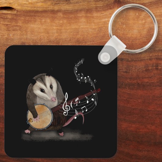 Opossum die Banjo Guitar Possum Live Weird Tra spe Sleutelhanger (Achterkant)