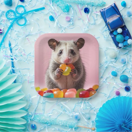 Opossum Eating Gummy Sweeties Papieren Bordje (Feest)
