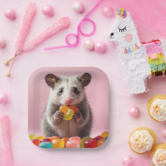 Opossum Eating Gummy Sweeties Papieren Bordje (Feest)