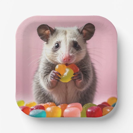 Opossum Eating Gummy Sweeties Papieren Bordje (Voorkant)