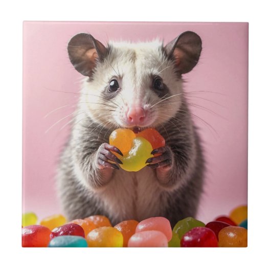 Opossum Eating Gummy Sweeties Tegeltje (Voorkant)