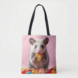 Opossum Eating Gummy Sweeties Tote Bag