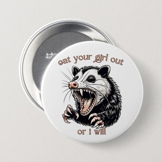 Opossum Eet je meisje uit Ronde Button 7,6 Cm (Voorkant /achterkant)