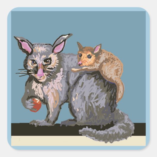 Opossum en baby vierkante sticker (Voorkant)