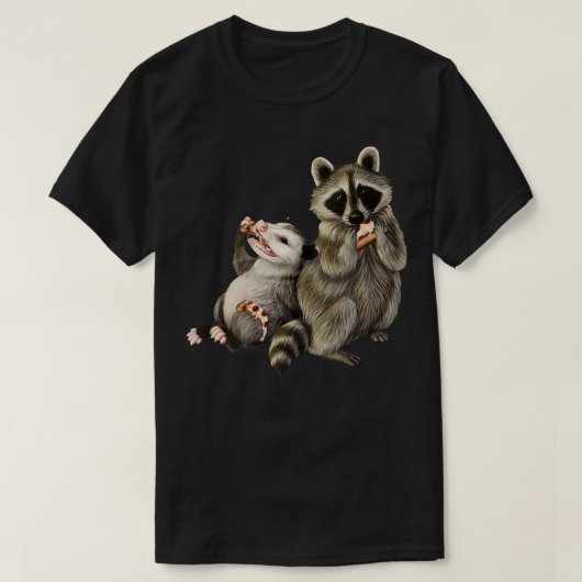 Opossum en Raccoon eten pizza T-shirt (Design voorkant)