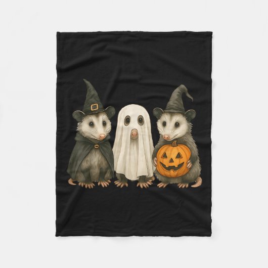 Opossum Halloween Zomer Heks Geest Pompoen Fleece Deken (Voorkant)