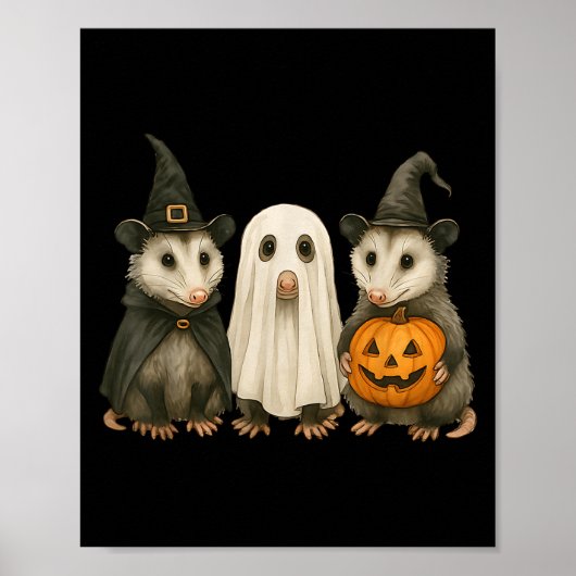 Opossum Halloween Zomer Heks Geest Pompoen Poster (Voorkant)