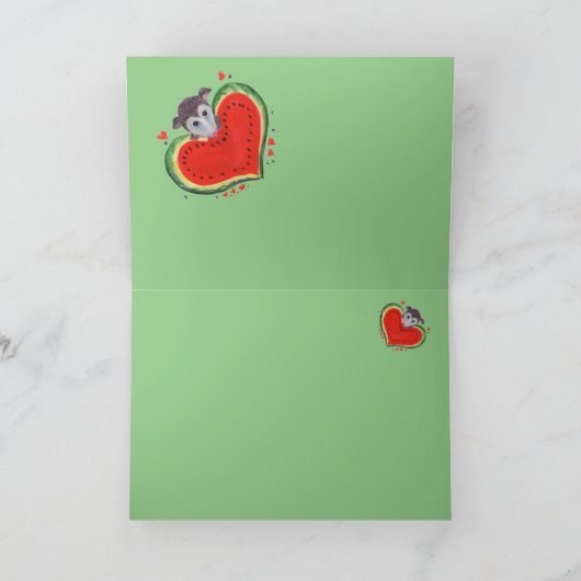 Opossum houdt meer van je dan Possum met Watermelo Feestdagen Kaart (Binnen)