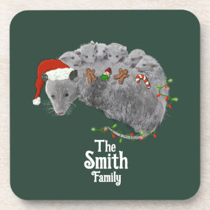 Opossum Kerst Baby Possums Verpakt in Lichten Bier Onderzetter