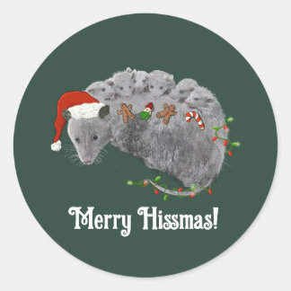 Opossum Kerst Baby Possums Verpakt in Lichten Ronde Sticker