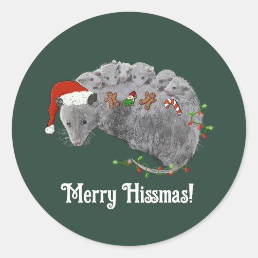 Opossum Kerst Baby Possums Verpakt in Lichten Ronde Sticker (Voorkant)