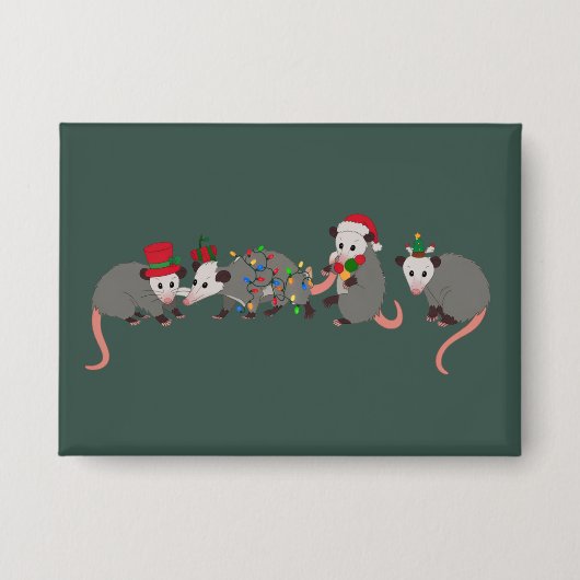 Opossum Kerstmis Schattige Wilde Dieren Grappige K Button (Voorkant)