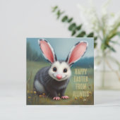 Opossum met konijnenoren feestdagenkaart (Staand voorkant)