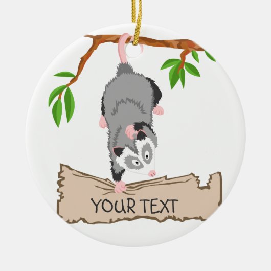Opossum met teken keramisch ornament (Voorkant)