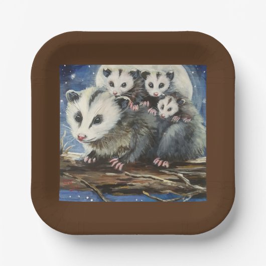 opossum moeder en baby's papieren borden papieren bordje (Voorkant)