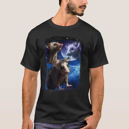 Opossum Moon and Three pet baby Possums meme Vint T-shirt (Voorkant)