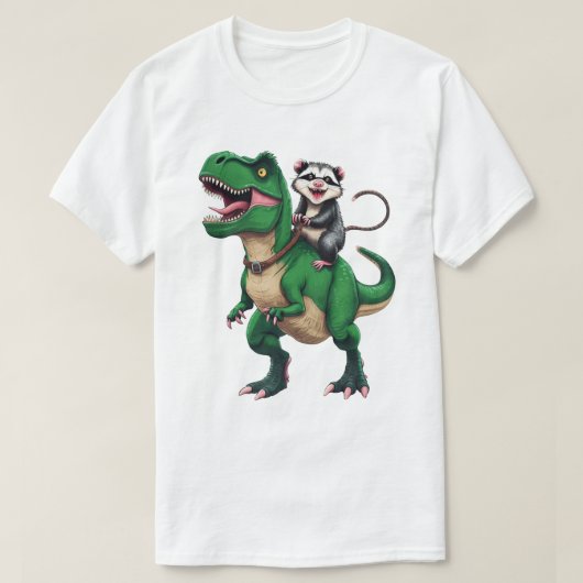 Opossum op T-Rex - Leuke Possum Rijdende Dinosauru T-shirt (Design voorkant)