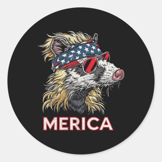 Opossum Possum - Patriottische Verenigde Staten 4  Ronde Sticker (Voorkant)