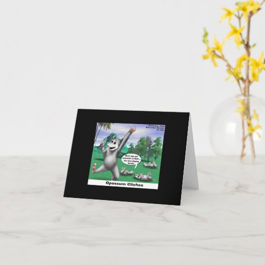 OPossum Spelen dode Cartoon Funny Note Kaart (Gele Bloem)